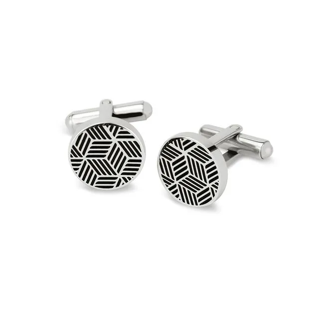 Stainless Steel Cufflinks with Silver Pattern