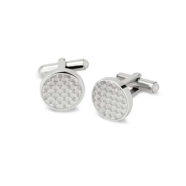 Stainless Steel Cufflinks with Grey Carbon Pattern