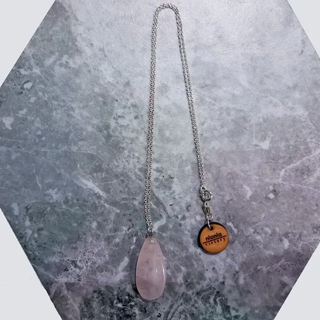 Rose Quartz Teardrop Pendant Sterling Silver necklace