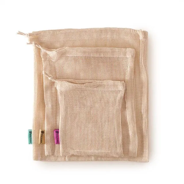 Organic Cotton Reusable Mesh Produce Bags - 3 Pack