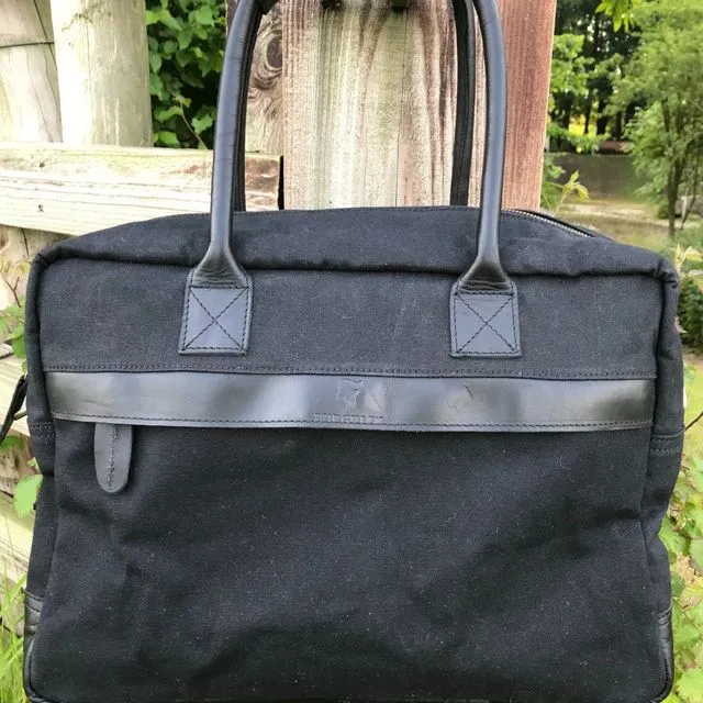 Breton - Black Lightweight Canvas and Leather Day Bag