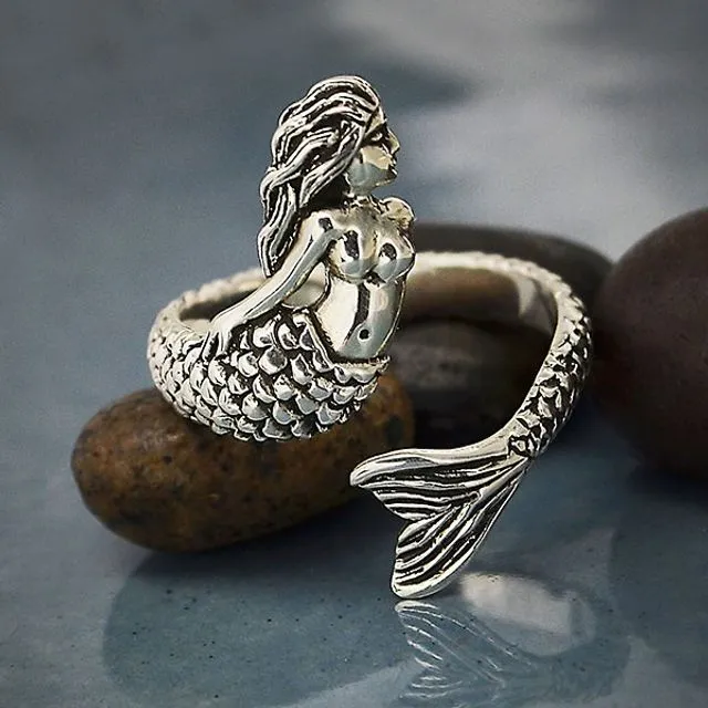 Sterling Silver Mermaid Ring - Adjustable Ring