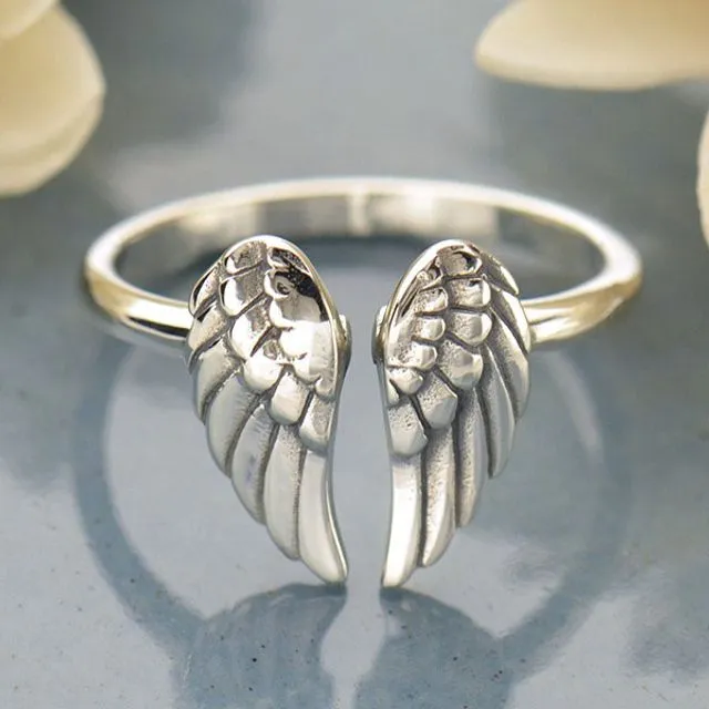 Sterling Silver Adjustable Ring - Angel Wing Ring