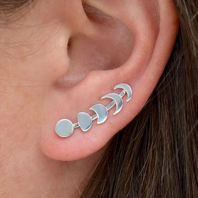 Sterling Silver Moon Phases Ear Climber 22x5mm
