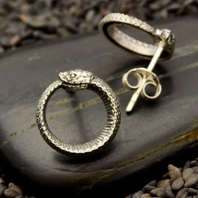 Sterling Silver Ouroboros Post Earrings 12x12mm