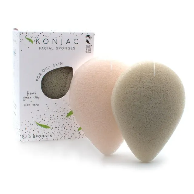 Owl & Bee® Natural Konjac facial sponges - For oily skin - Pack of 6