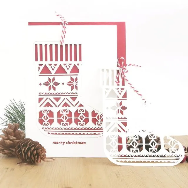 Santa stocking card, Christmas ornament card