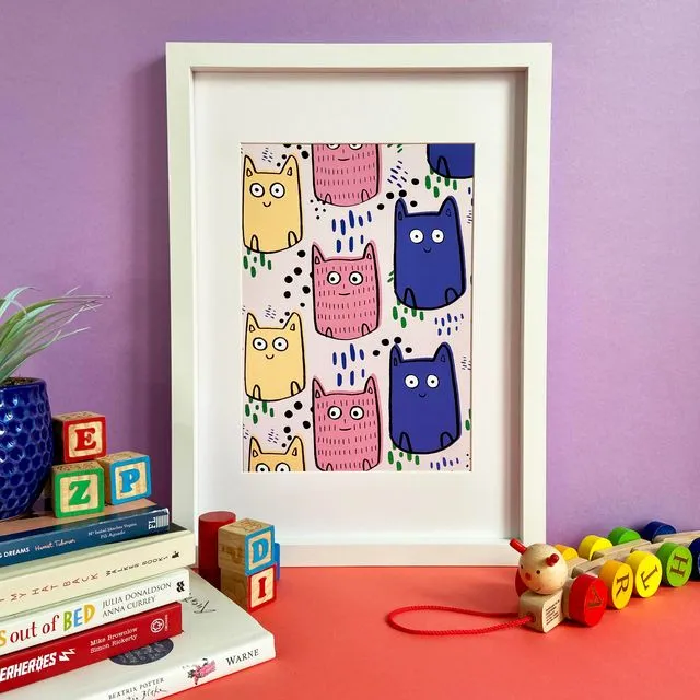 Colourful Cats Print (A3)