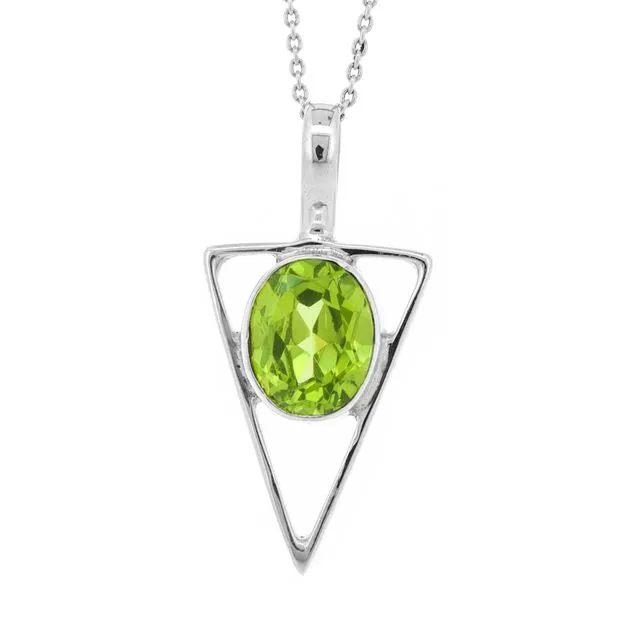 Peridot Facetted Triangle Pendant with 18" Trace Chain and Presentation Box