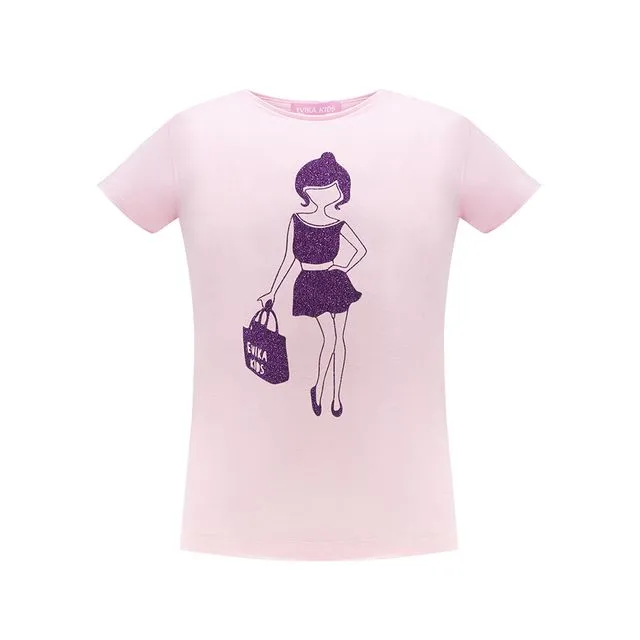 Shiny Glitter Detailing T-Shirt in Pink