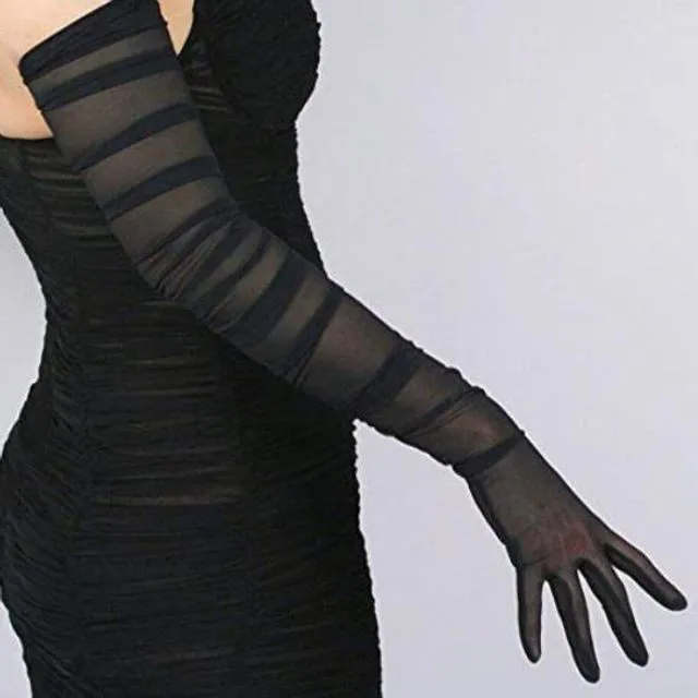 Sheer Black Gloves Opera Style OS