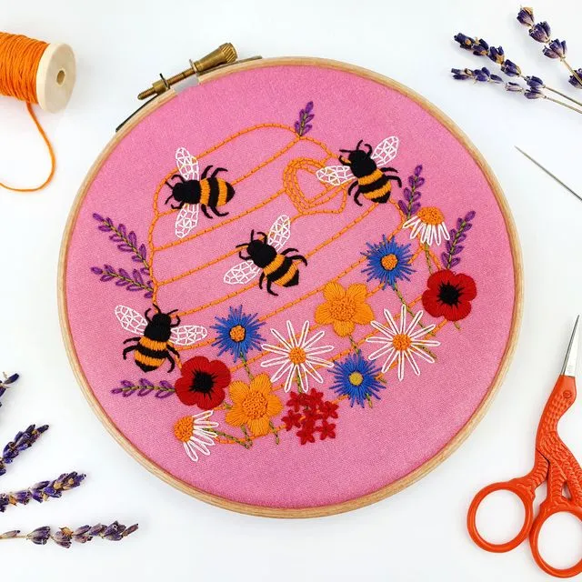 Honey Bees and Wildflower Embroidery Pattern Fabric Pack