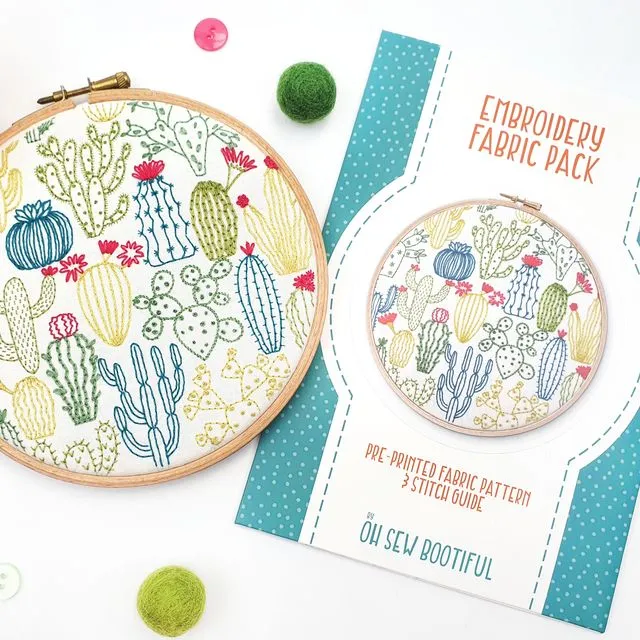 Cactus Embroidery Pattern Fabric Pack