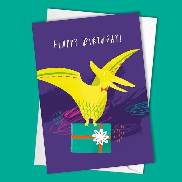 Pterodactyl Birthday Card - Pack of 6