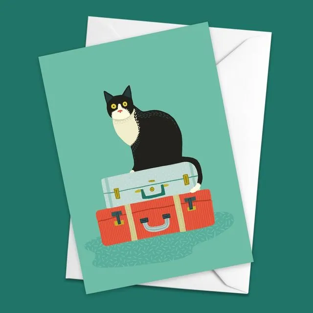 Cat on a Suitcase A6 Card - Pack of 6