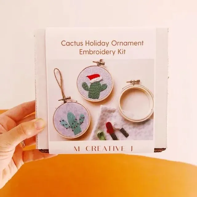 DIY Embroidery Kit: Cactus Holiday Ornament