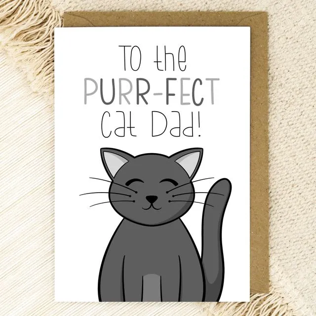 To The Purr-fect Cat Dad! - Black Cat Dad Card