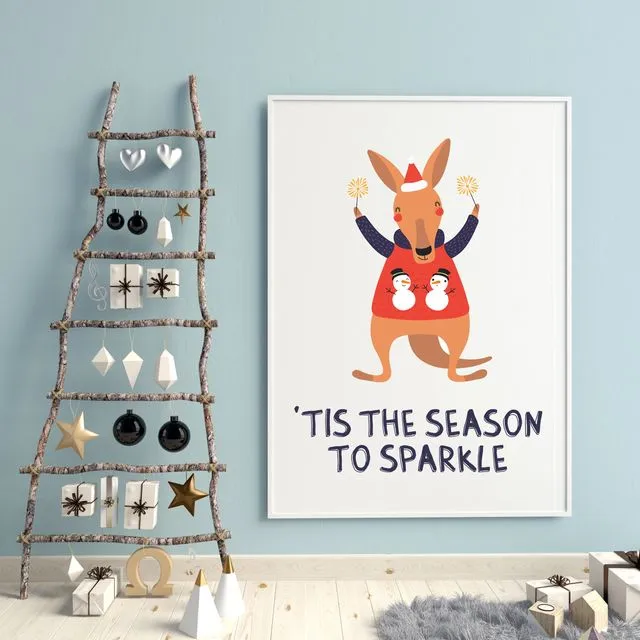 Kangaroo Tis the Season to Sparkle Christmas Framed Print