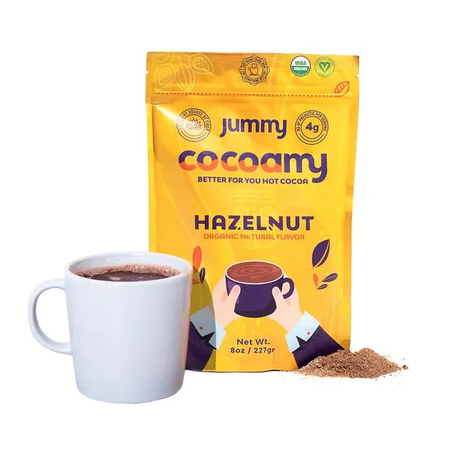 Organic Hot Cocoa with Prebiotic and Fiber - Hazelnut Hot Chocolate 8 oz (Case of 6)