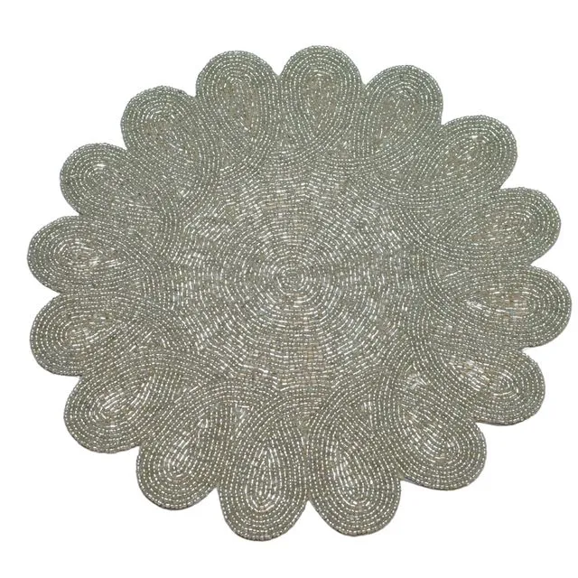 Silver Petal Handmade Hand Beaded Placemat - Case of 8