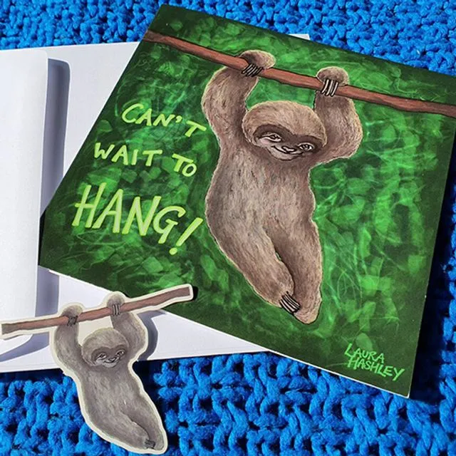 Sloth Greeting Cards with matching sticker