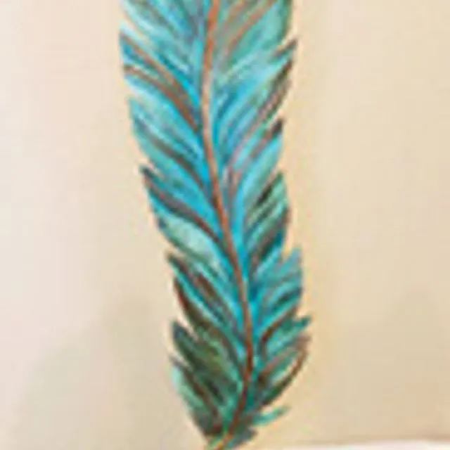 New! 24” Hand-tooled Copper Feather With Stand 28” x 8” - Green Finish