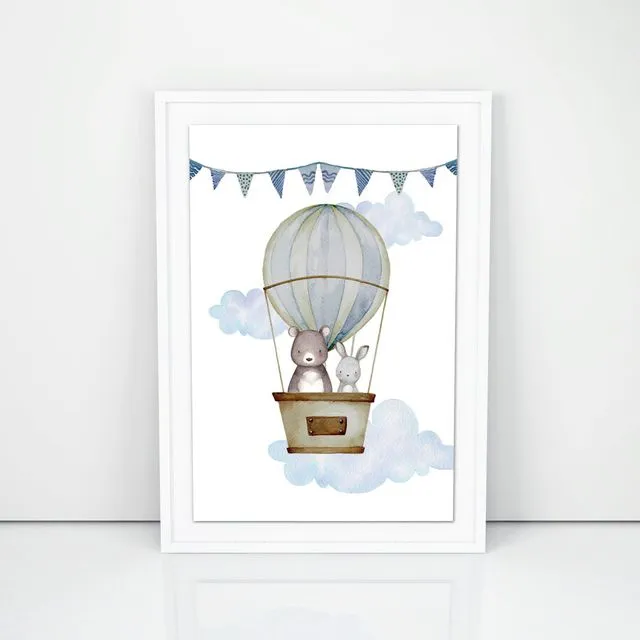 Poster "Hot air balloon" white frame, A4 format