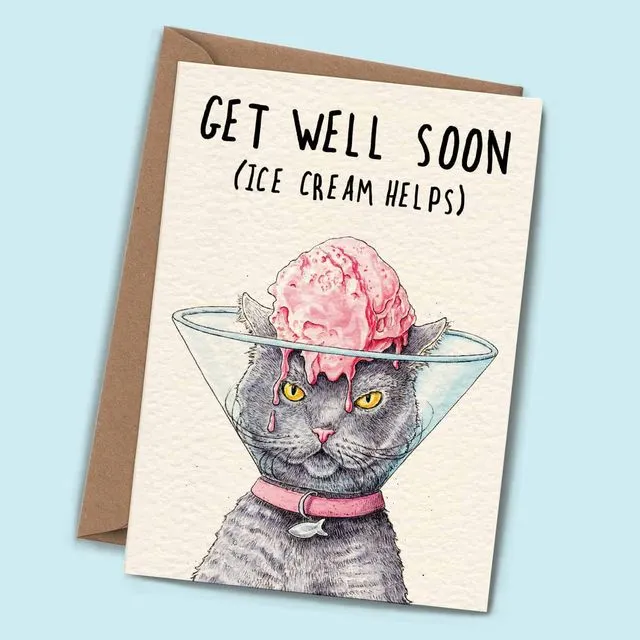 Cat Cone Card - Get Well Soon Card