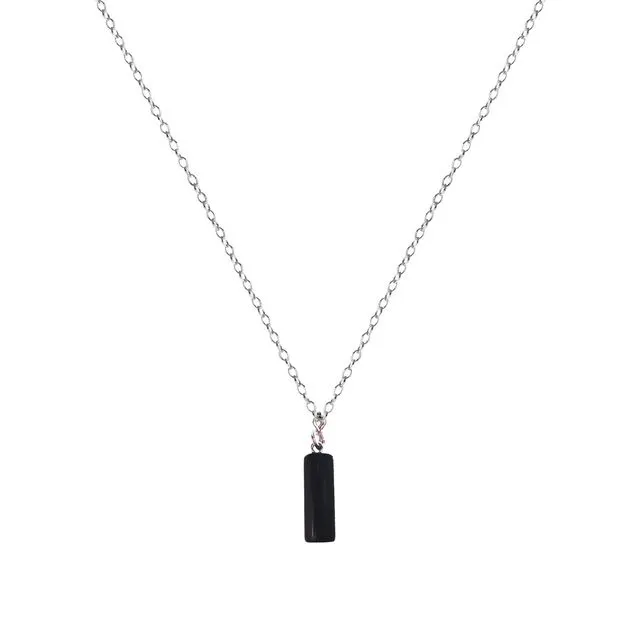 Onyx Cylinder Sterling Silver Necklace
