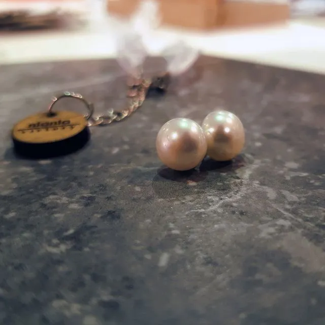 10mm Freshwater Pearl Earrings on Sterling Silver or 9k Yellow Gold