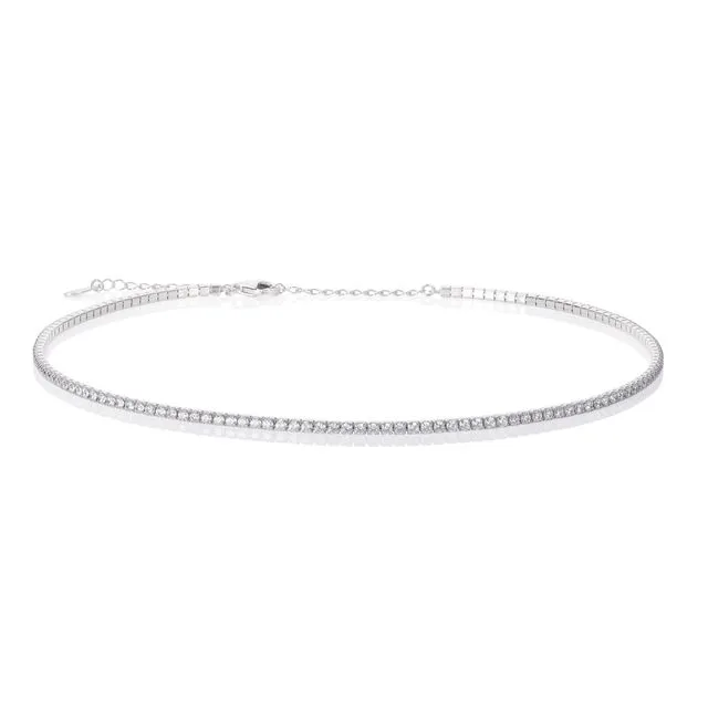 925 Sterling Silver Skinny Choker Necklace for Women with Cubic Zirconia Stones