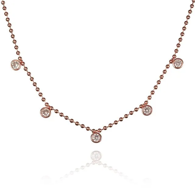 Rose Gold Beaded Choker Necklace for Women with Round Stones