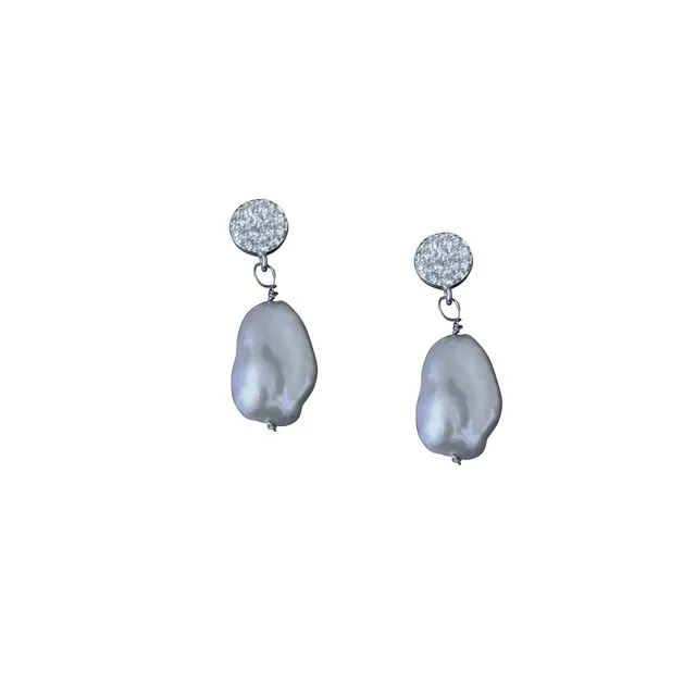Priceless, Silver freshwater pearl, Sterling silver stud earrings