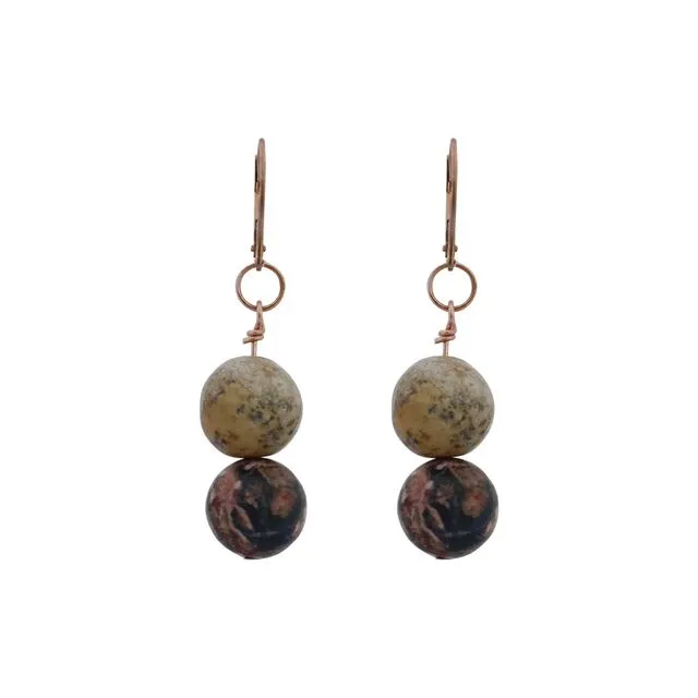 Ayoayo, Picture Jasper and Rhodonite Rose Gold vermeil earrings