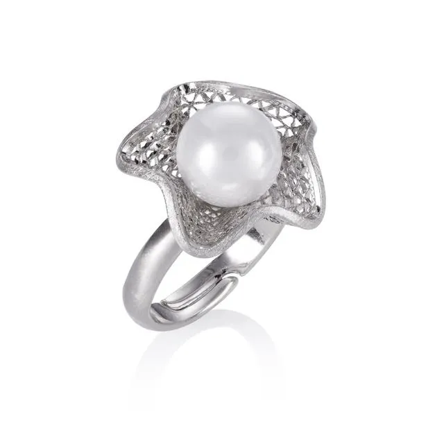 Adjustable Cocktail Ring for Women with a Pearl