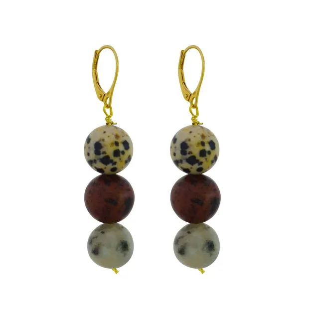 Treble Ayo, Poppy, Dalmatian & Sesame Jasper Yellow Gold vermeil earrings