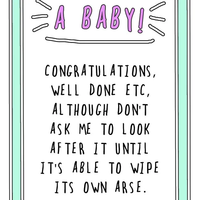 New Baby wipe arse Card (Pack of 6)