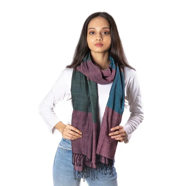 Wine and Sea Green Cotton Scarf
