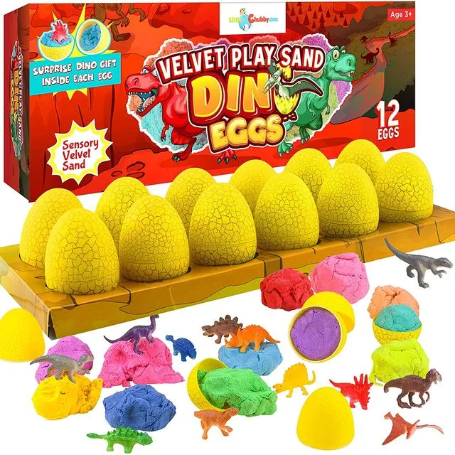Kids Velvet Play Sand Dino Egg Set