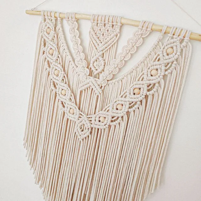Macrame wall hanging natural with golden thread