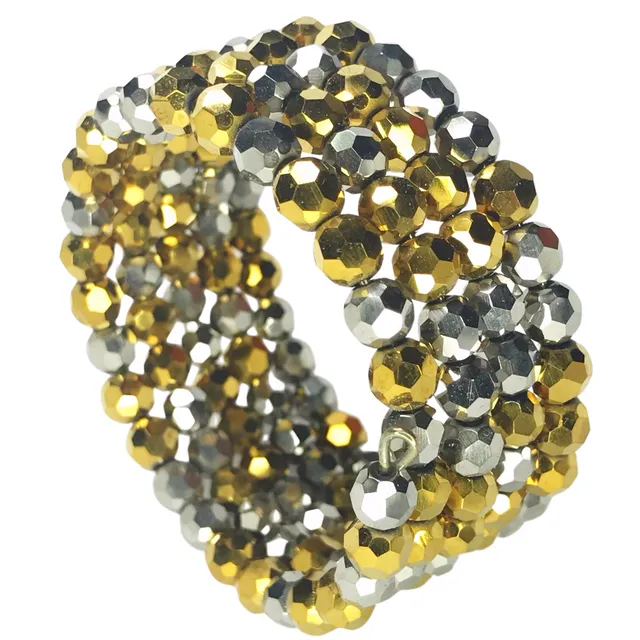 Silver/golden glass crystal cuff bracelet