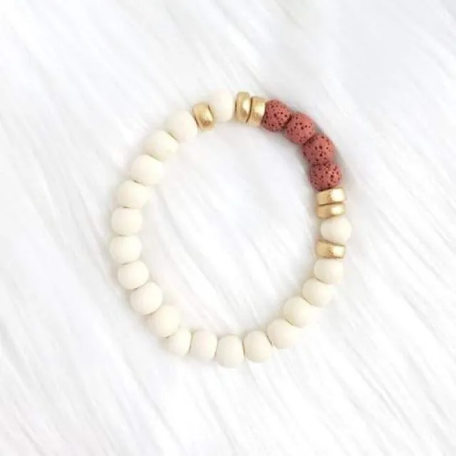 Red & White Lava Stone Bracelet
