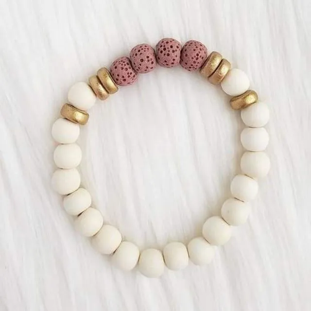 Pink & White Lava Stone bracelet