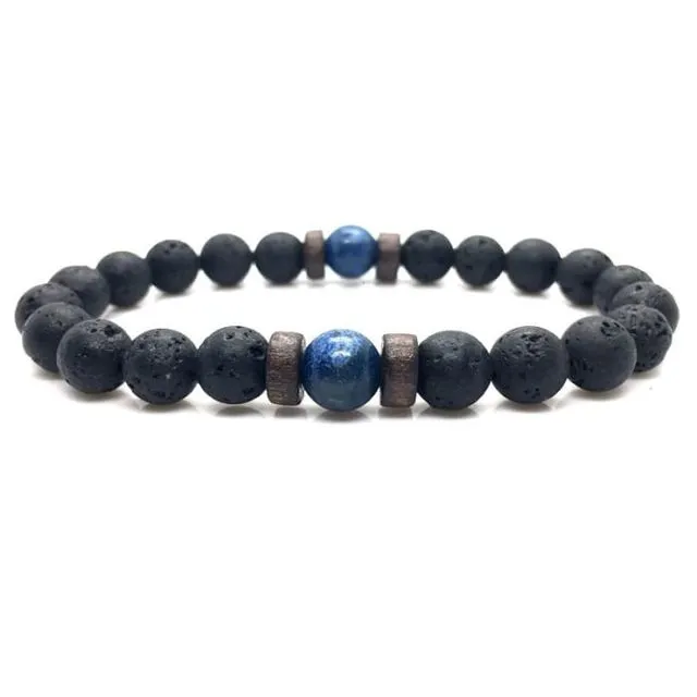 Wood and Lava Stone Essential Oil Bracelet - Blue 2