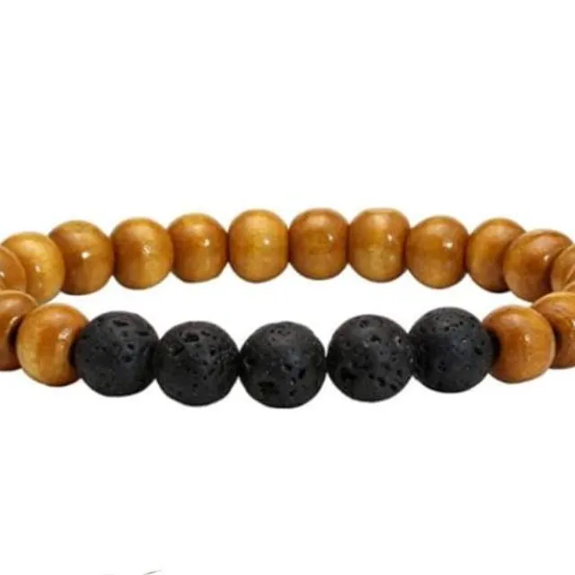 Lava Stone Essential Oil Bracelet - Wood Beads 5