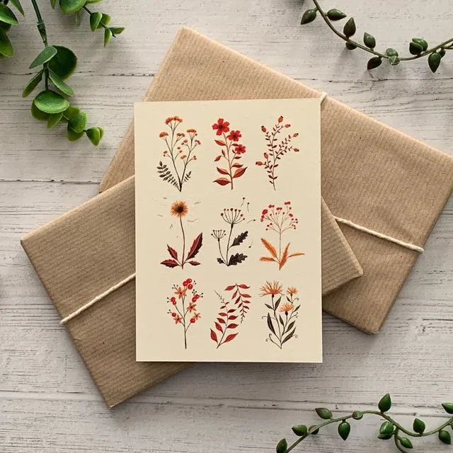 Tiny Autumn Flowers Greeting Card