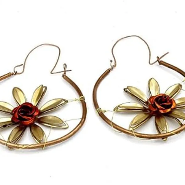 Dual flowers hoop earrings