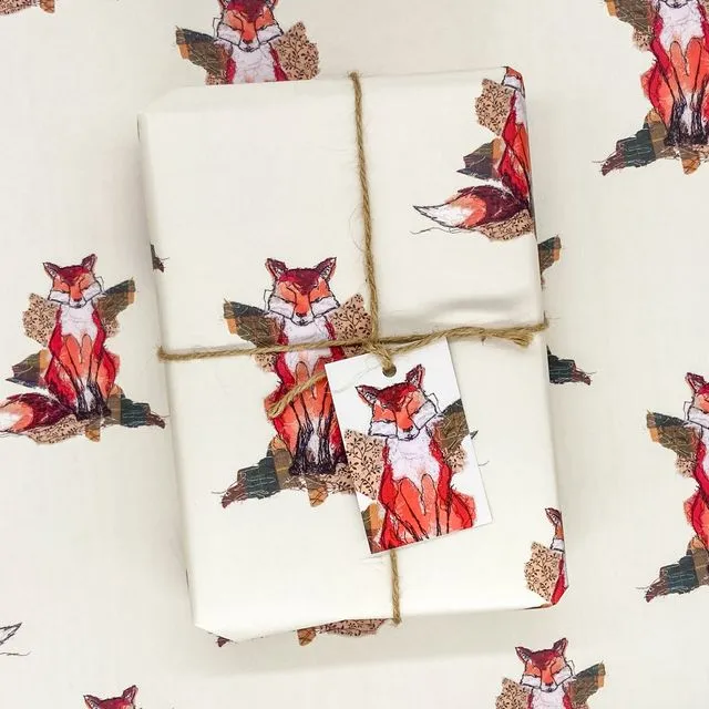 Thread Thief Fox Wrapping Paper & Matching Gift Tag