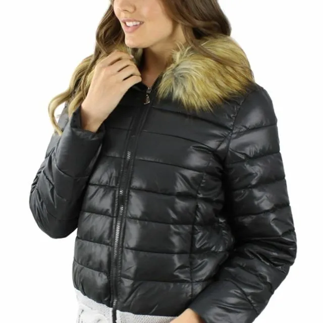 Puffer Jacket with Detachable Faux Fur Collar and Knitted Hoodie (4pcs)