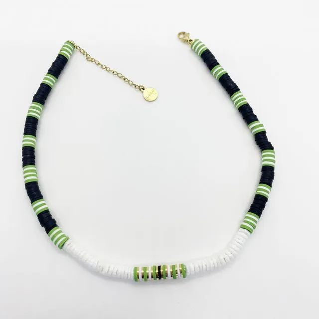 Black and Green Heishi Beads Necklace & Bracelet
